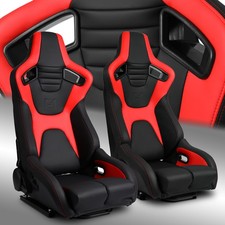 [Venom Series] Black+Red PVC Reclinable Racing Seats W/Slider Left/Right picture