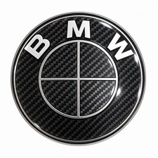 BMW Carbon Fiber Style Emblem Badge Black Gloss Roundel 6pc 82mm 74mm 68mm Caps picture