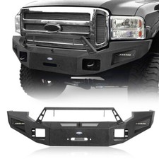 Fit Ford F250 F350 2005-2007 Texture Black Front Bumper w/ Winch Plate LED Light picture