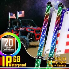 Pair 3ft RGB Spiral LED Whip Lights Antenna Chase + Flag&Remote for ATV UTV picture