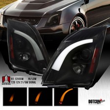 Fit 2008-2014 Cadillac CTS Black Smoke Projector Headlights LED Sequential Lamps picture