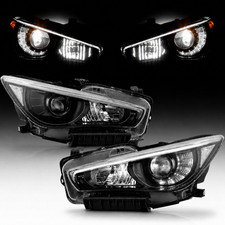 Chrome Upgrade to Black LED Headlight For 2014-2022 Infiniti Q50 w/o AFS Pair picture