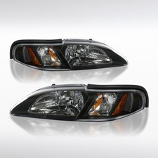 Fit 1994-1998 Ford Mustang GT SVT Cobra Black Headlights Corner Signal Lamps picture