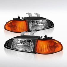 Fits 1992-1995 Honda Civic 4Dr Sedan Black Headlights+Amber Corner Signal Lamps picture