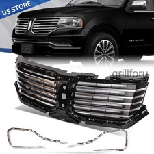 FOR 2015-2017 Lincoln Navigator Front Upper Grille Grill Black With Chrome Trim picture