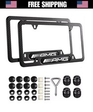 Mercedes AMG License Plate Frame Carbon Fiber Style 2PC Set w/ Mounting Hardware picture