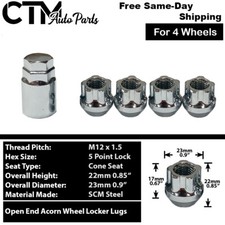 4x Chrome M12x1.5 Open End Anti-Theft Wheel Lock Lug Nut+Key Fit 4 Lug Model picture