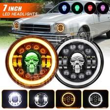 Pair 7inch Round LED Headlights Hi/Lo RGB Skull Halo For Chevy Nova Camaro Monza picture