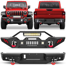 For 2020-2024 Jeep Gladiator JT Steel Front/Rear Bumper W/Winch Plate& LED Light picture