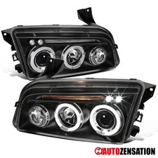 Fit 2006-2010 Dodge Charger Black LED Halo Projector Headlights Left+Right 06-10 picture