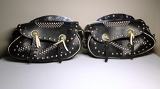 Vintage Indian Motorcycle Black Leather Saddle Bags Pair w Metal Embellishments picture