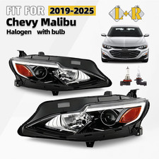 Halogen Headlight For 2019-2025 Chevy Malibu RS/LS/LT w/ Bulb Left+Right Pair picture