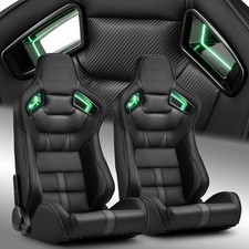[Noen Racer Series]Reclinable Univeral PVC Racing Seats Pair Black picture
