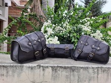 3 Saddlebags Saddle Panniers For Motorcycle 3 Bags Side Pouch Black Leather Bag picture