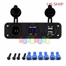 P3 Blue Waterproof Voltmeter 12V-24V & Dual USB 3.1A Charger Motorcycle Boat Car picture