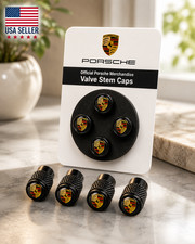 Genuine Porsche Premium OEM Tyre Valve Dust Caps (4x) in Gloss Black picture
