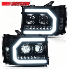 Black For 2007-2013 GMC Sierra 1500 2500HD 3500HD LED Tube Projector Headlights picture