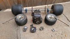 Vintage Go Kart Parts Lot 5HP Engine Live Axle Wheels Spindles Sprocket Brake picture