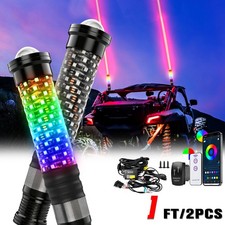 Pair 1FT RGB Laser LED Whip Lights Bluetooth APP Control For Can am UTV ATV SXS picture