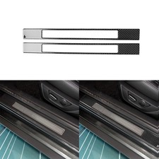 2Pcs Real Carbon Fiber Door Welcome Plate Sill Cover For Ford Mustang 2015-2020 picture