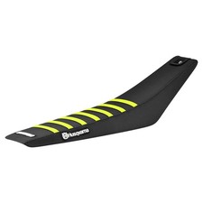 Husqvarna TC 85 (2025-2026) seat cover   all BLACK w/ NEON YELLOW ribs #463 picture