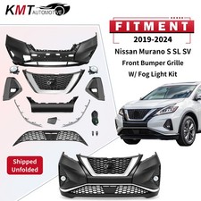 New Front Bumper Cover Grille Kit Fits 19-24 Nissan Murano S SL SV W/ Fog Lights picture