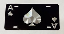 Ace of Spades Car Tag Diamond Etched Engraved Front License Plate Poker Gift picture