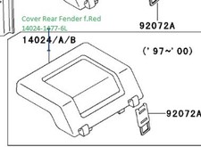 Kawasaki OEM 1988-2001 Bayou 220 Rear Red Fender Cover 14024-1477-6L picture