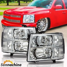Chrome Headlights For 2007-2014 Chevy Silverado 1500 Headlamps Assembly Sets picture