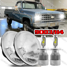 2x 7 Inch led GLASS Headlight Round, ORIGINAL CLASSIC LOOK Conversion Chrome picture