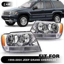 For 1999-2004 Jeep Grand Cherokee Driver+Passenger Chrome Halogen Headlights picture