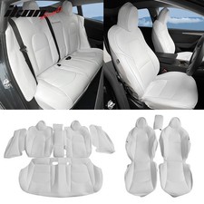 Fits 17-23 Tesla Model 3 4DR 5-Seat Seat Covers Cushion Protector Leather White picture