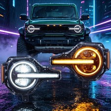 Pair Full LED Headlights For Ford Bronco 2021-2026 DRL Front Lamps w/Sequential picture