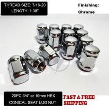 20pc 7/16-20 For Classic Chevrolet Chrome Conical Seat Bulge Acorn Wheel Lug Nut picture
