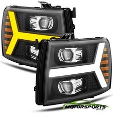 Fit 2007-2013 Chevy Silverado Black Projector Headlights w/LED DRL+Signal light picture