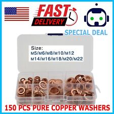 150X Copper Crush Washer Gasket Set Flat Ring Seal Assortment Kit For M5-M20 Kit picture