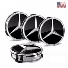 4PCS 75mm Chrome Emblem Fit For Mercedes/Benz C E S CLASS Wheel Hub Caps Center picture