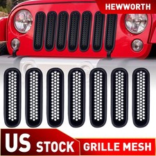 7Pcs Front Black Grille Inserts Mesh Decor Cover For 2007-2018 Jeep Wrangler JK picture
