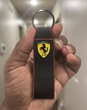 FERRARI Black & Red Leather Yellow 3D Logo Keychain picture