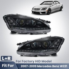 For 2007-2009 Mercedes Benz W221 S550 S-Class Xenon HID LED Headlights Black picture