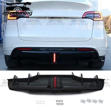 For Tesla Model Y 2017‑2024 Glossy Black Rear Bumper Diffuser Lip With LED Light picture