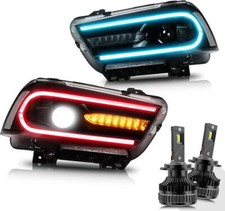 VLAND Headlights w/RGB DRL Sequential Turn+LED Bulbs For Dodge Charger 2011-2014 picture