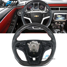 Fits 12-15 Chevy Camaro CF & Perforated Leather Steering Wheel W/ Red Stitching picture