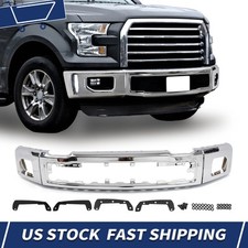 Chrome Front Steel Bumper Face Bar For Ford F-150 2015-2017 w/ Fog Light Hole picture