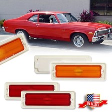 For 1970-1974 Chevy Nova Amber Front & Red Rear Bumper Side Marker Lights 4PCS picture
