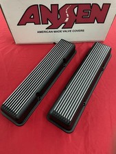 Anssen 110-3002 Black Cast Alum. Valve Covers Small Chevy 1960-86 No-Holes picture