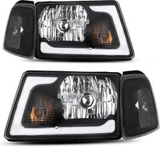 Fits 2001-2011 Ford Ranger Black Headlights+Clear Corner Lamps w/ LED Tube Pair picture