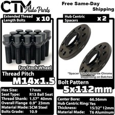 2x 12mm Thick 5x112 66.56mm CB Wheel Spacer Black Bolt Fit Mercedes Stock Wheels picture