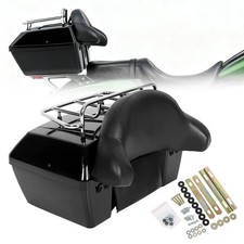 Universal Motorcycle Tail Box Luggage Trunk w/ Top Rack For Harley Honda Cruiser picture