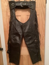 Vintage Highway One Black Leather Fringed Chaps Ex Cond Men's Med  38